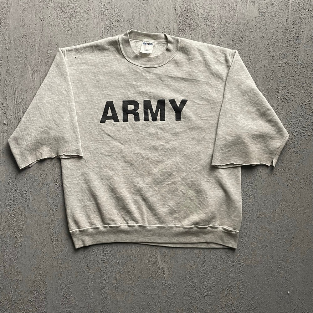 Vintage ARMY Cut Off Sleeve Sweatshirt Mens Large Grey 90s Jerzees
